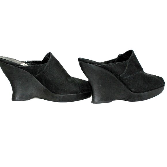 Vintage Black Linen Donna Karan NY Open Toe Wedge Heels – Size 5 – Houte Couture - Picture 5 of 6